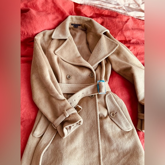 Theory Angora blend camel trench style coat SZ M - Picture 12 of 15